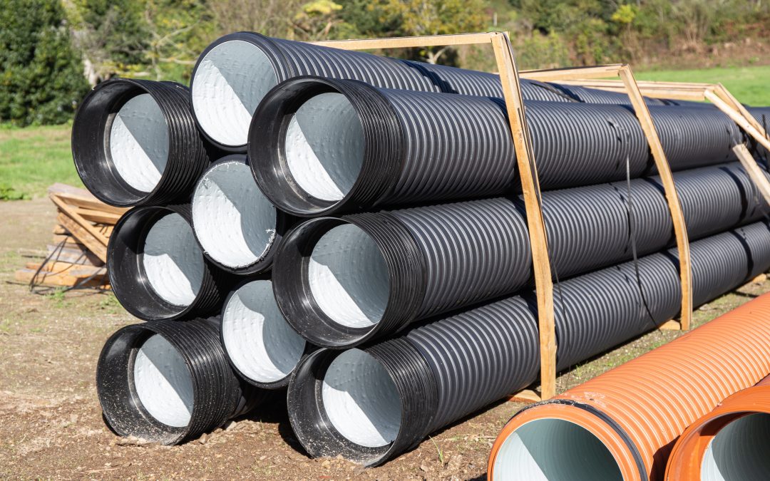 Pile of Polyethylene drainage pipes